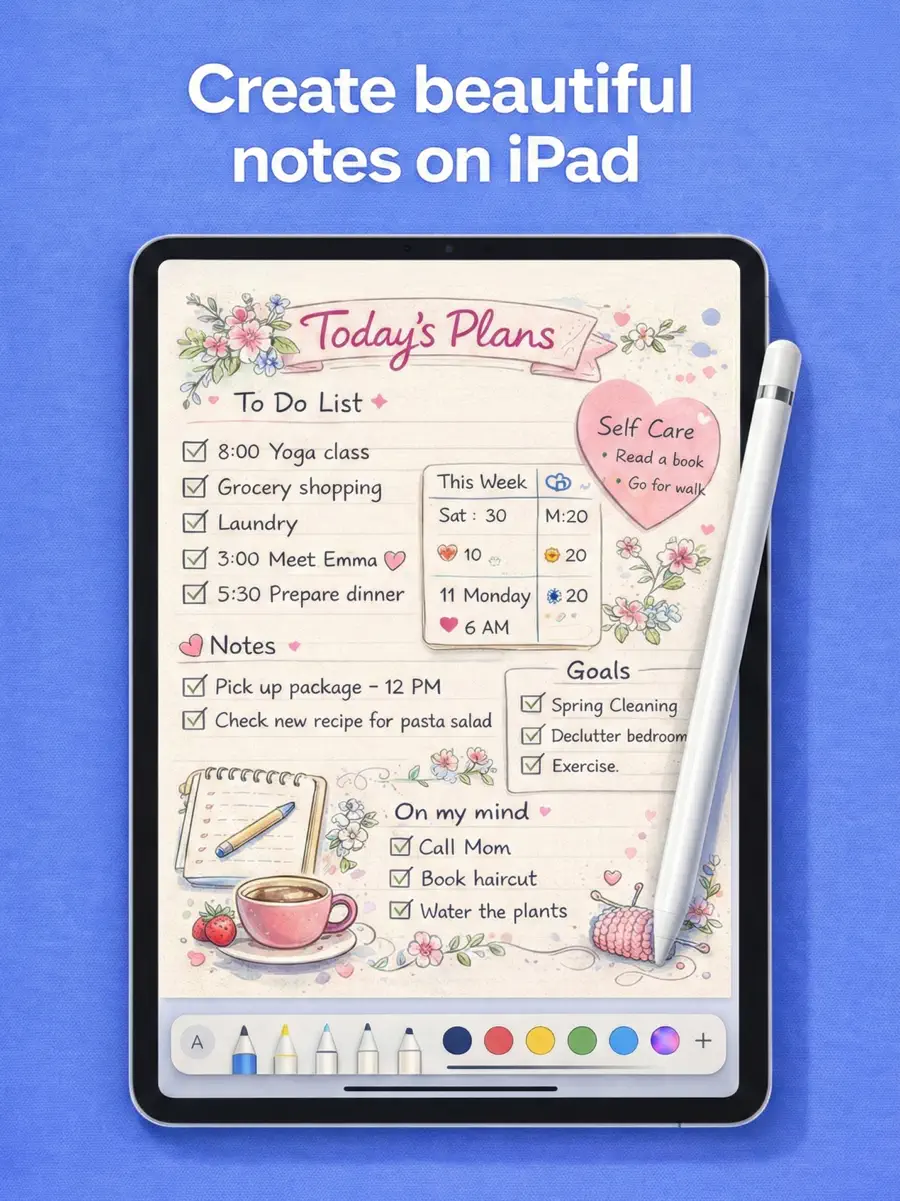 Notes for iPad app showing handwritten notes on a template
